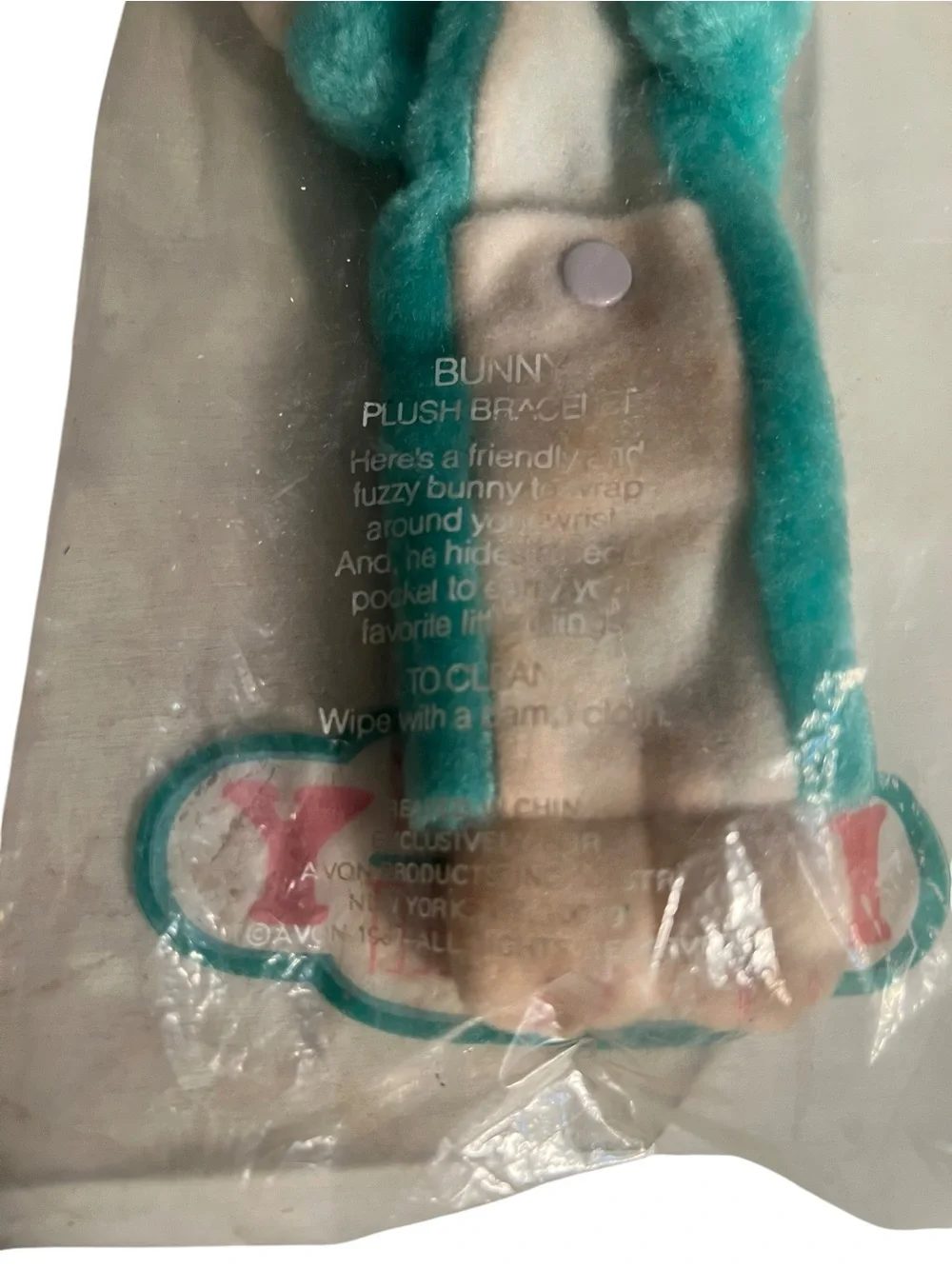 Vintage Avon Bunny Plush Bracelet Teal Green Blue Animal Toy Easter‎ Spring